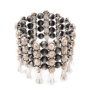 Women's White Howlite and Resin Stretch Bracelet in Silvertone
